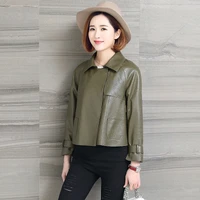 meshare women spring genuine real sheep leather jacket r38