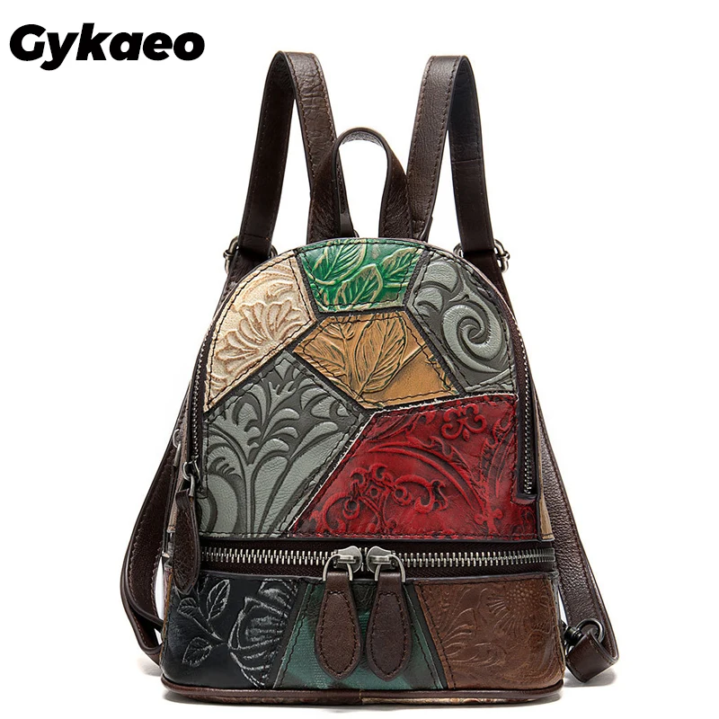 Gykaeo богемный стиль натуральная кожа рюкзаки для женщин пэчворк хит цвет