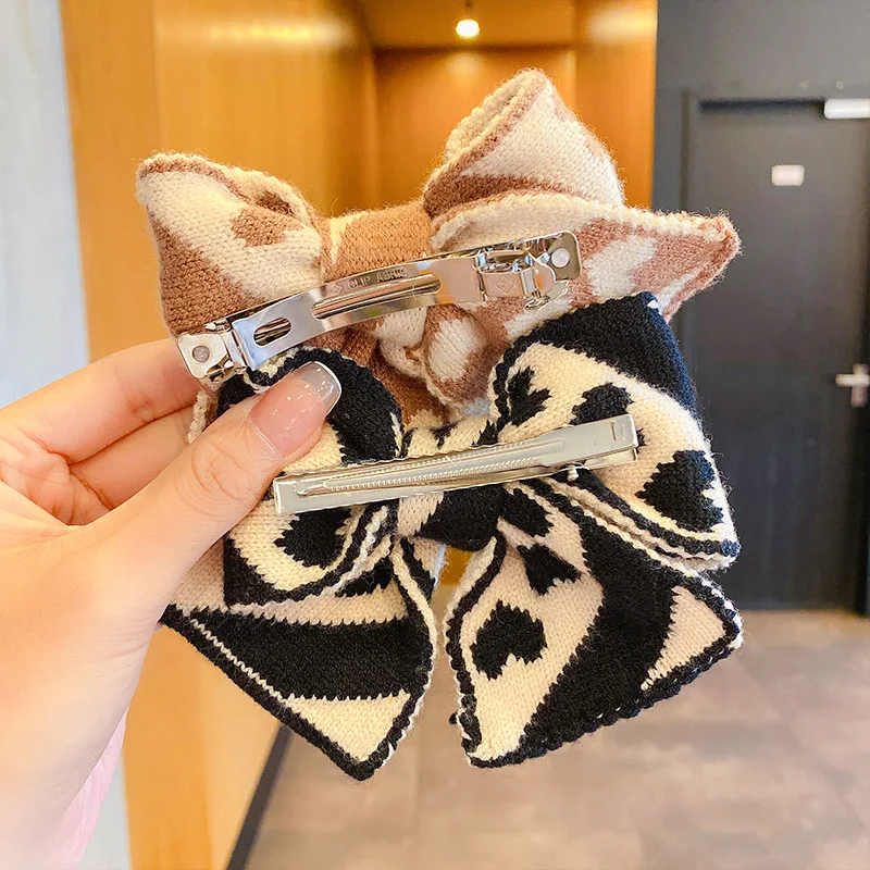 Заколка-пряжка для девочек аксессуары волос с бантом вязаный головной убор