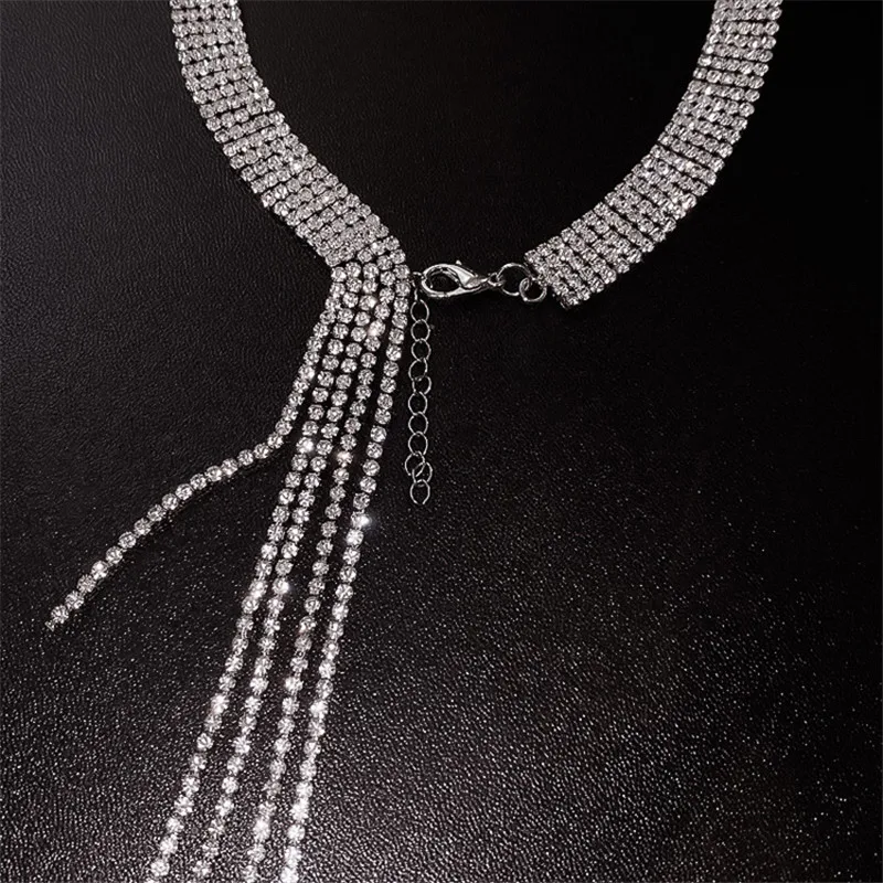 FYUAN Shine цепочки с полным чокер со стразами для женщин длинные кисточки кристаллы