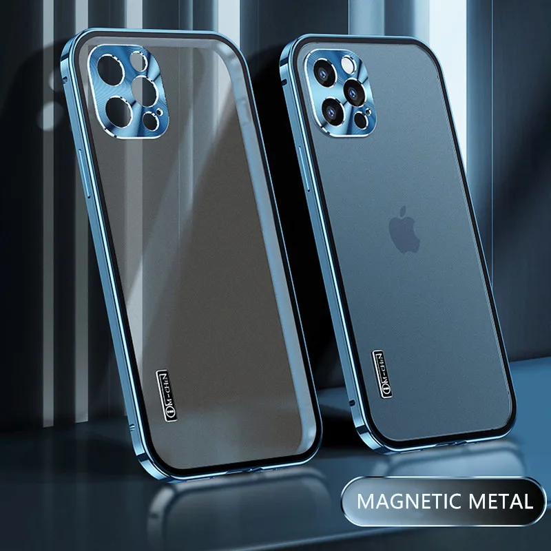 

Бронированный магнитный металлический бампер, чехол для телефона iphone 12 12 Pro Max, ударопрочный матовый чехол из закаленного стекла для iphone 12 Pro ...