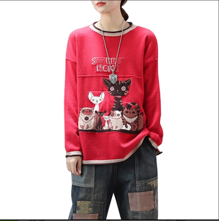 Осенне-зимний свитер Женский вязаный Свободный пуловер 2019 Новые топы с круглым