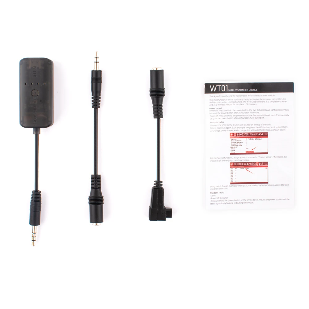 RadioMaster WT01 Wireless Trainer Adapter Multi-protocol Support D8 D16 SFHSS USB-C Charging 4ch Servo Testing Function