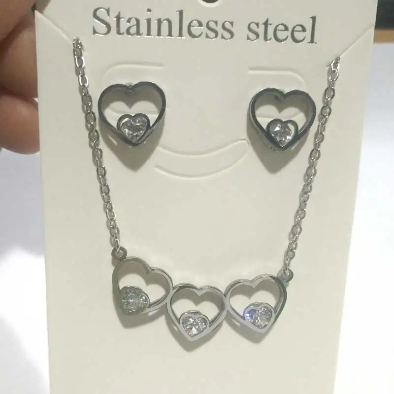 steel colour OUFEI ожерелье и серьги в форме сердца из нержавеющей стали, ювелирный набор с камнями для женщин, ювелирное изделие, модное ожерелье, подарочный набор - Окраска металла: steel colour