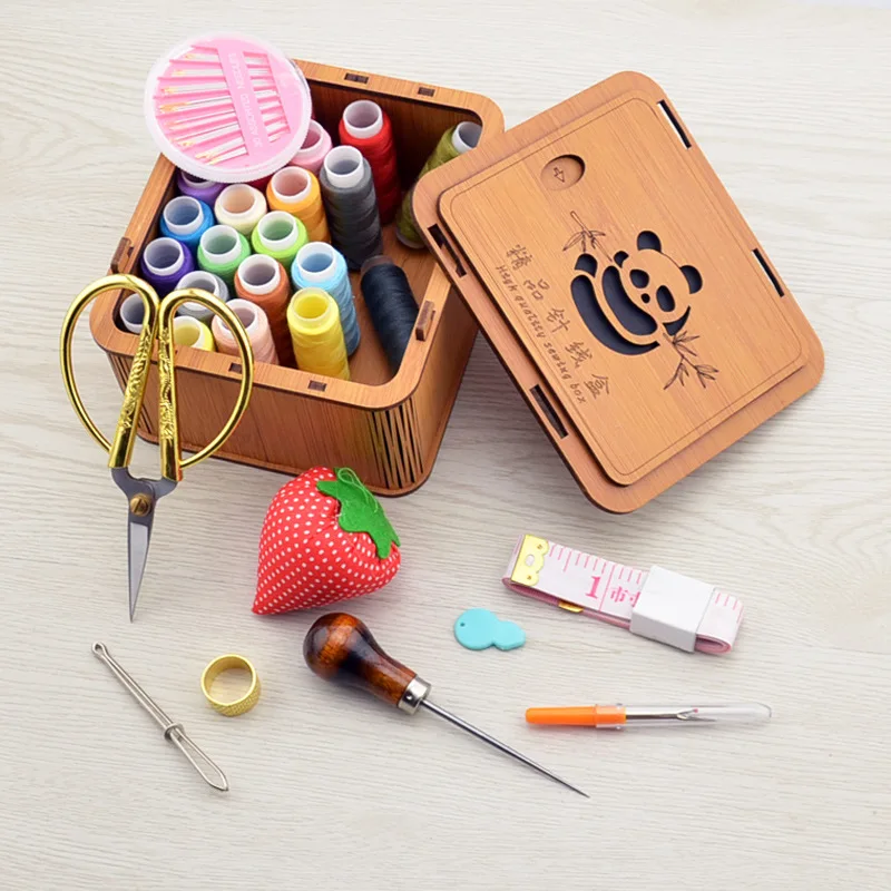 

Wooden Sewing Supplies Box Accessories Scissors Ruler Needle Thread Kit Hook Needle Sewing Thread Storage Box Sewing Organizer