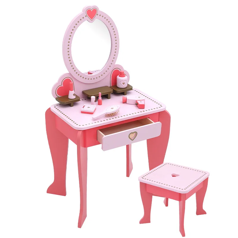 

Girls Play House Princess Dressing Table Children's Emulate Toy Girl Baby Small Makeup Table Wooden Suit