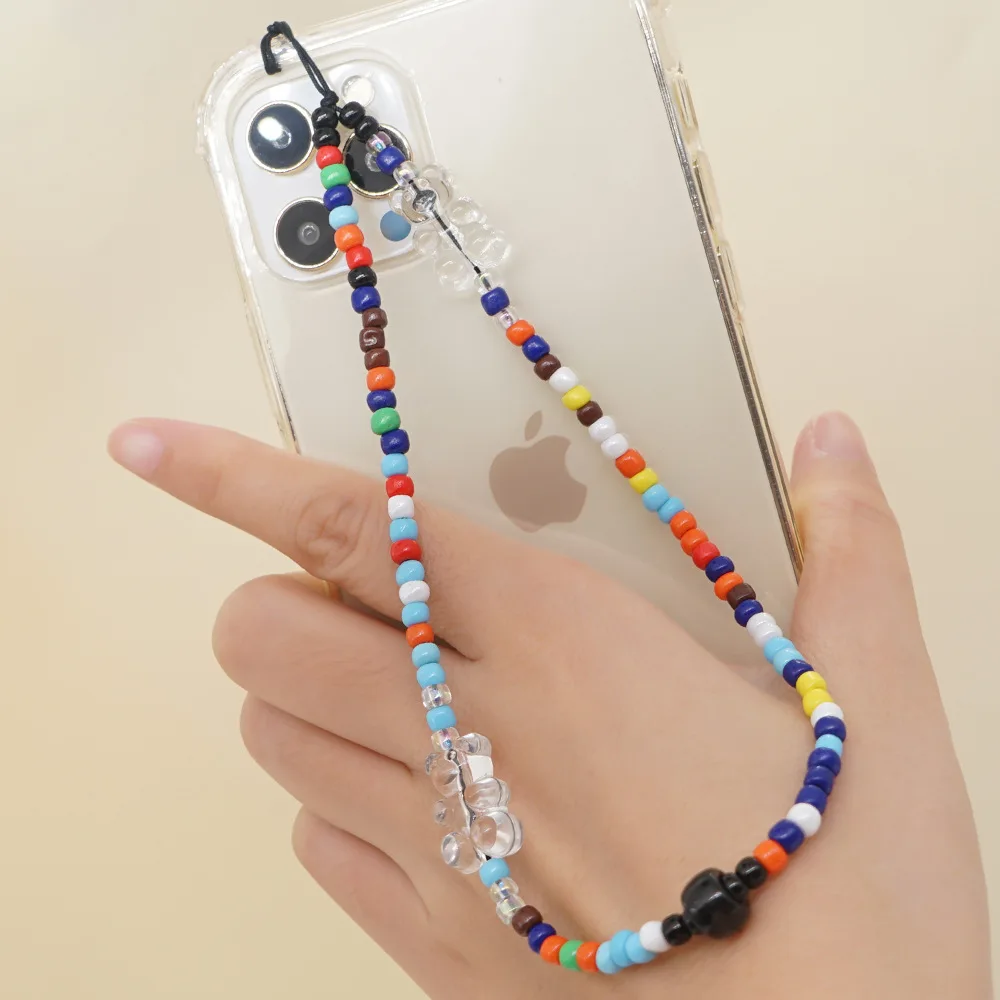 

Bohemian Style Cute Transparent Bears Color Round Beads Women's Mobile Phone Chain Ornaments Jewelry Accessories Birthday Gifts