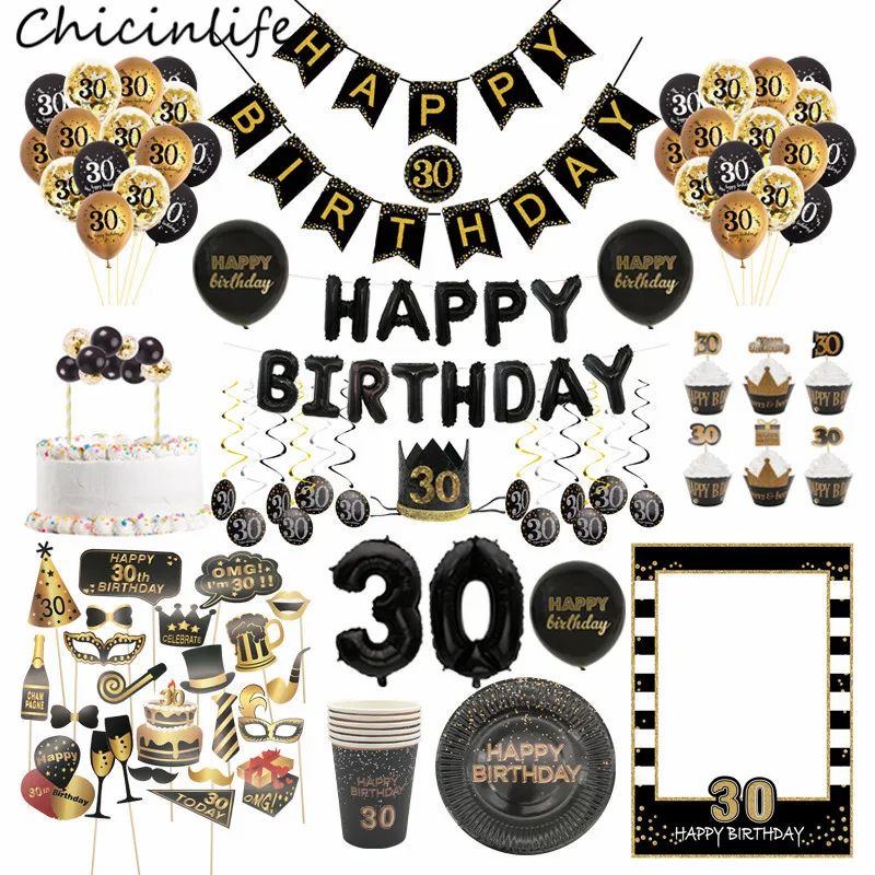 Chicinlife 30 40 50 60 лет баннер фольгированный шар одноразовая посуда фото стенд