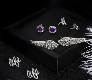 4 пары в комплекте богемные крылья фиолетовые серьги гвоздики с кристаллами