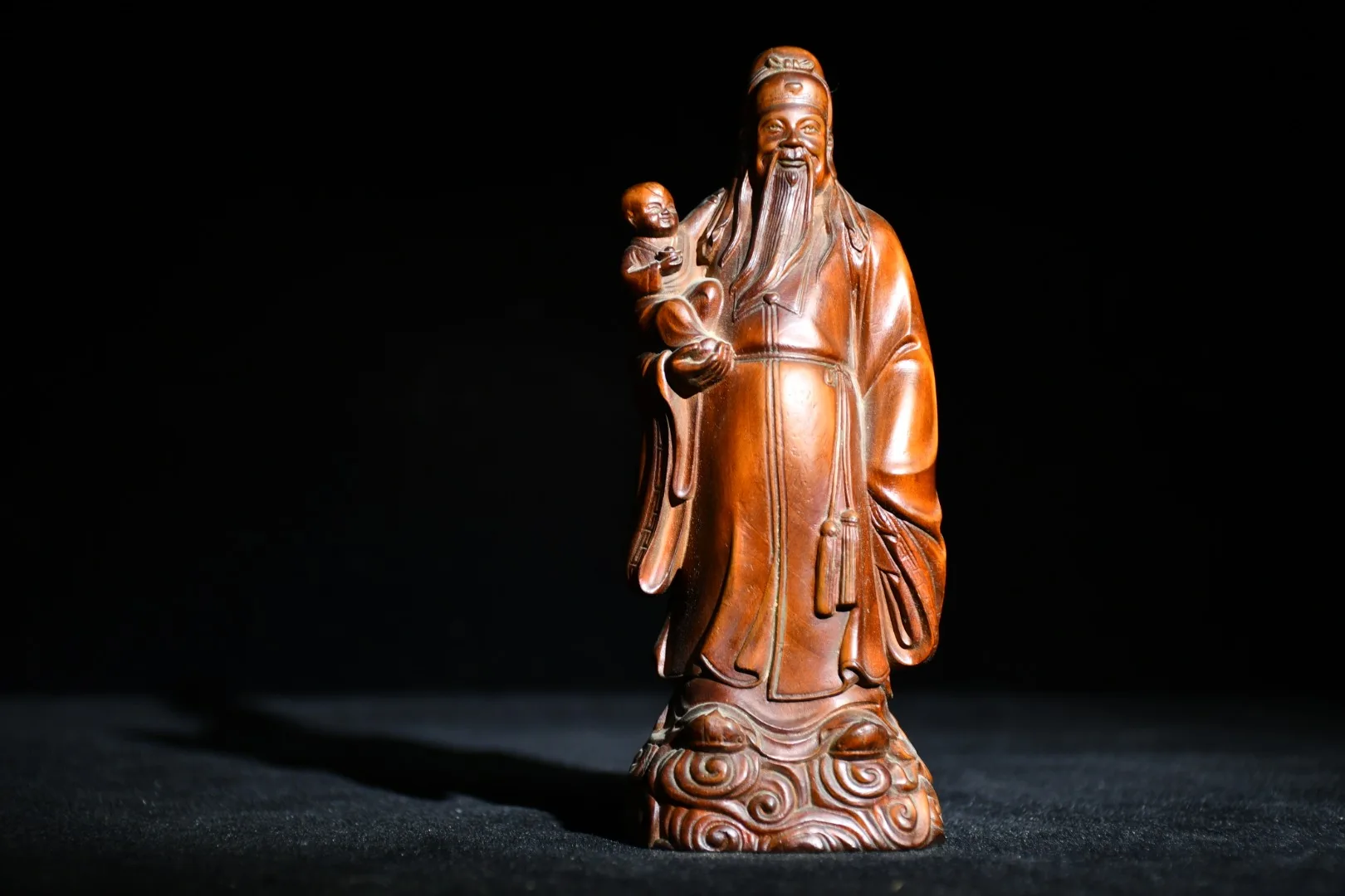 

Китайская статуя на удачу из старого бокса, резная вручную статуя Фу лу шоу, благоприятные украшения, городской домик, 6 дюймов