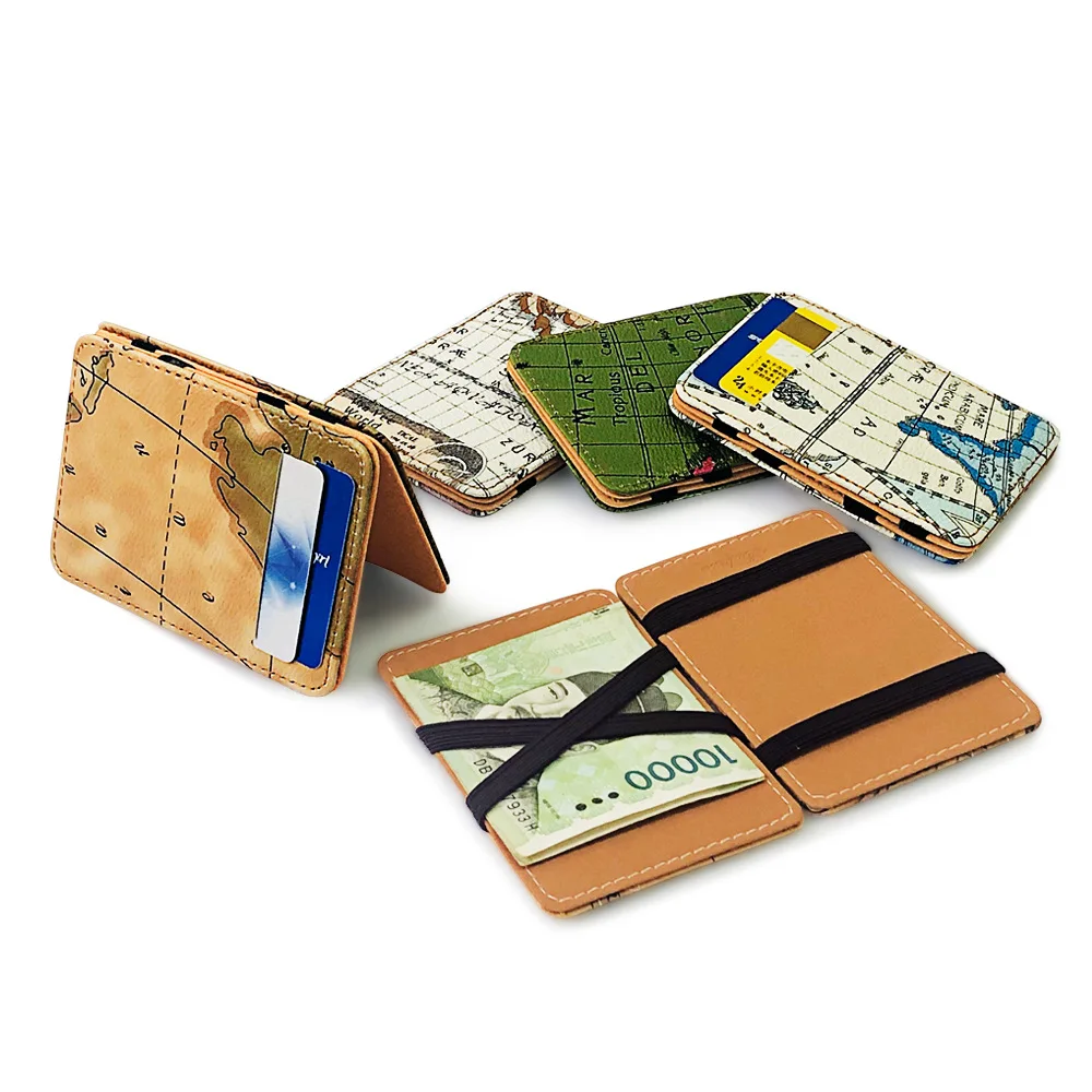 

PU Leather Short Wallet Map Pattern Magic Bag Card A Case Pocket Small Mini Wallet Bank Card Bag Money Clip Purse Fashion