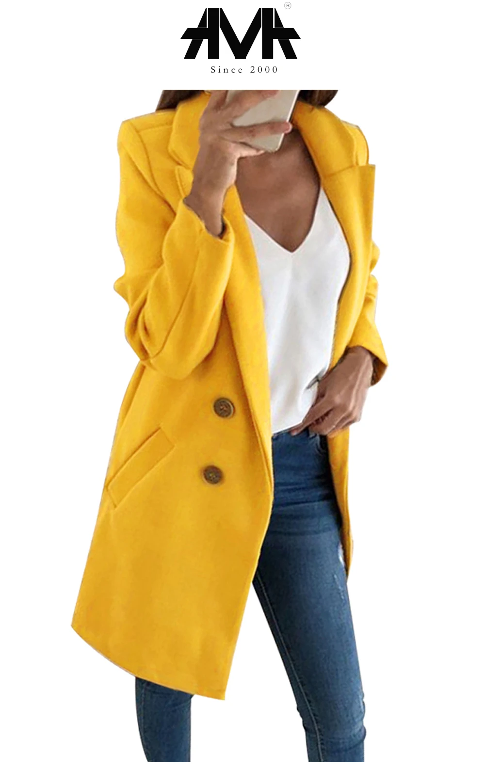 Женское Смешанное пальто весна и осень отложной воротник Длинная шерстяная Женская куртка пальто размера плюс женское пальто Повседневная ветровка