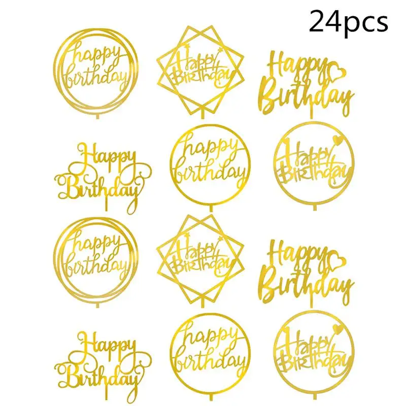 24 шт. на день рождения торт Топпер акриловые двустороннее зеркало вставка для