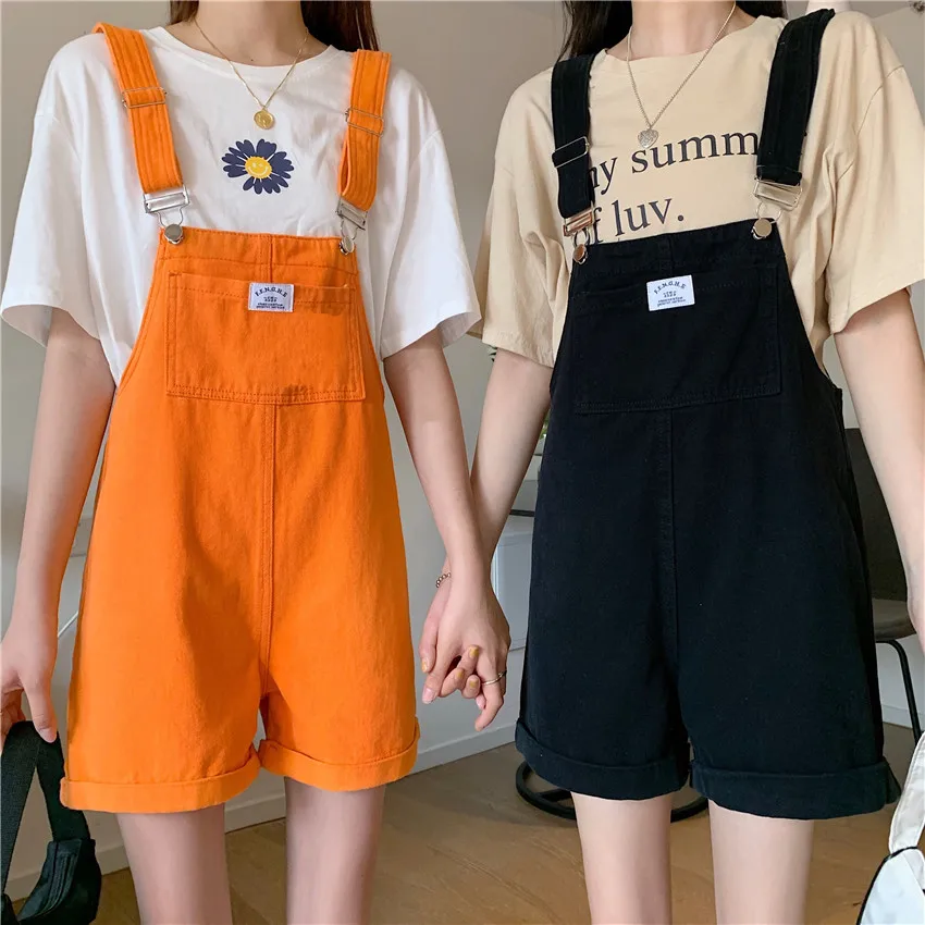 Женский короткий джинсовый комбинезон хлопковый ярких цветов облегающий