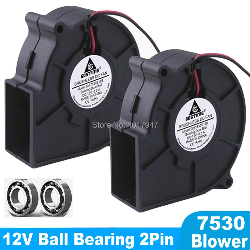 20 шт./партия Gdstime 7530 75x30 мм 2Pin DC 12 В 0.3A шарикоподшипник Вентилятор проектора