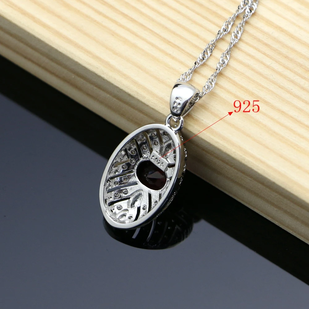 

Red Birstone Jewelry Sets Silver 925 Bridal Jewelry GiftsFor Women Earrings/Pendant/Rings/Bracelet/Necklace Set Dropshipping