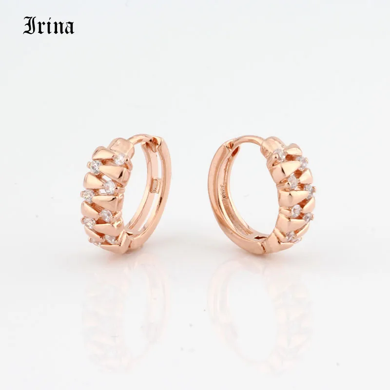 Женские серьги кольца из розового золота 585 пробы с фианитами|Серьги-кольца| |