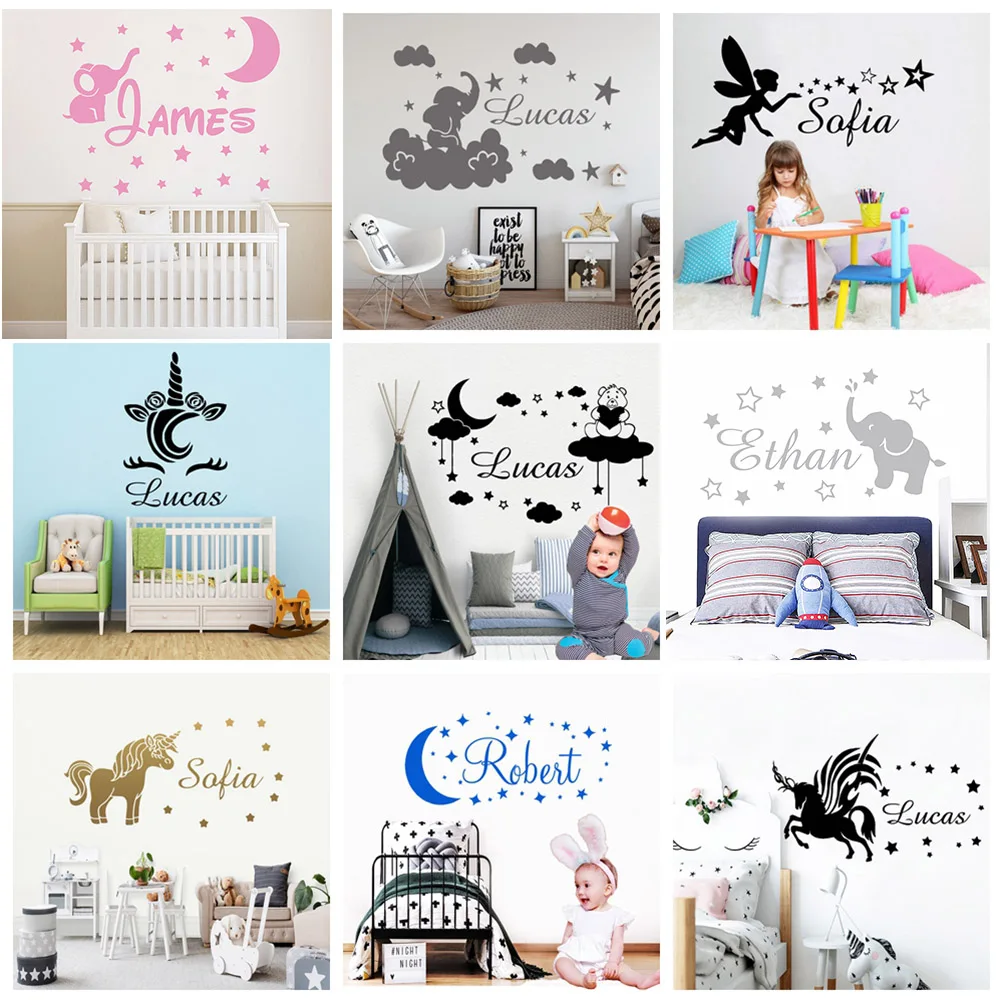 Кавайная Наклейка на стену с индивидуальным именем наклейка Единорог для