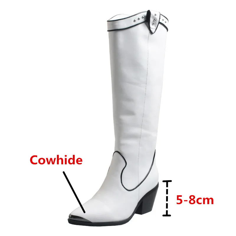 

Prova Perfetto Mature Genuine Leather Office Lady Thigh High Boots Metal Decoration Rivet Mixed Colors Pointed Toe Zipper Boots