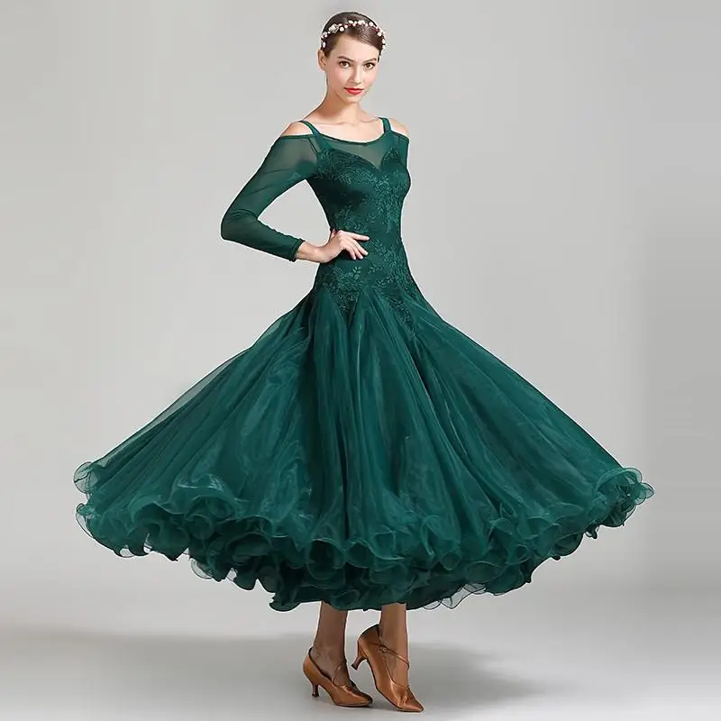 

Luminous Costumes Lace Ballroom Rumba Dresses Dance Competition Costumes Smooth Dresses Spanish Dress Waltz