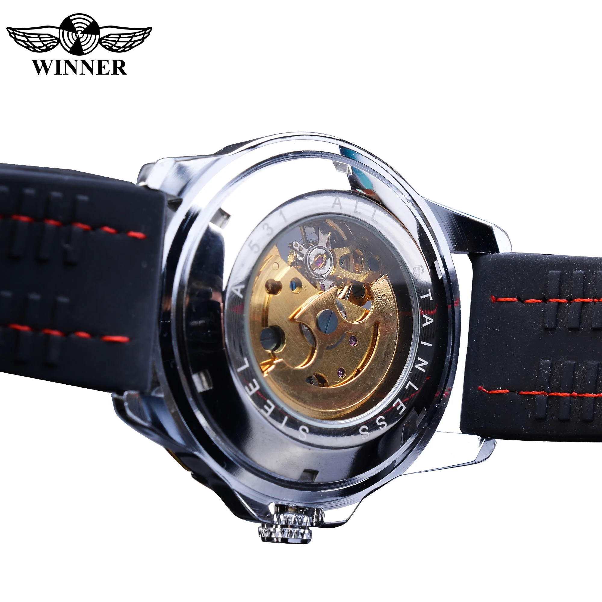 Механические часы Winner Golden Skeleton автоматические мужские в стиле стимпанк золотые