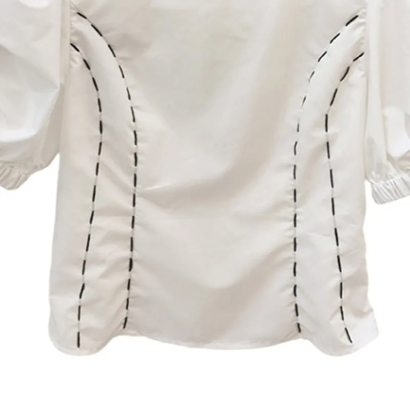 

KUSAHIKI Vintage Bowknot Puff Short Sleeve Women Blouse Causal Slim Short Sweet Tops 2021 Spring New Korean Blusas Shirt 6G491