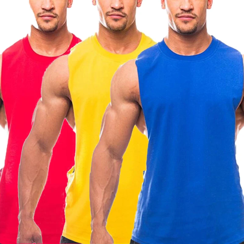 Мужская хлопковая майка однотонная без рукавов одежда для фитнеса и