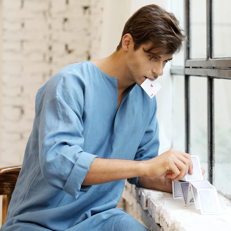 Халат мужской длинный из натурального хлопка и льна|robe male|male robemen gown |