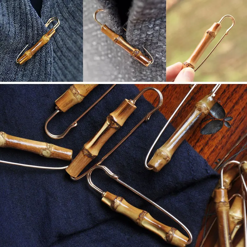 Брошь из натурального дерева и бамбука металлическая брошь булавки изящная