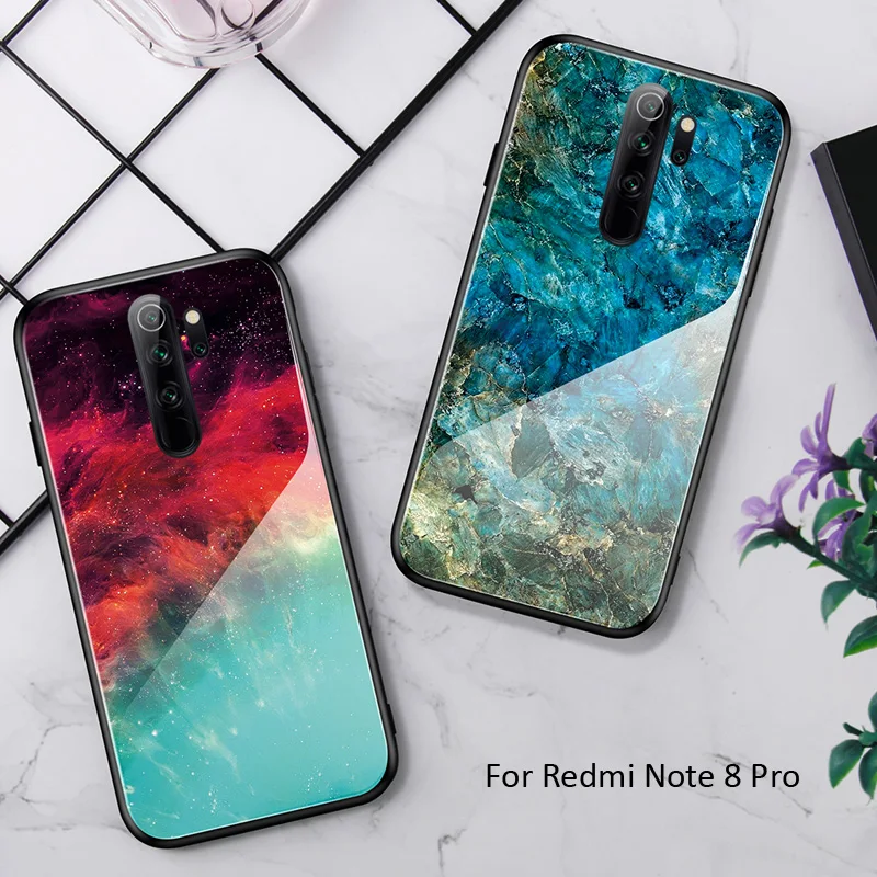 Чехол из закаленного стекла с градиентом из углеродного волокна для Xiaomi Redmi Note 8 Pro 8T