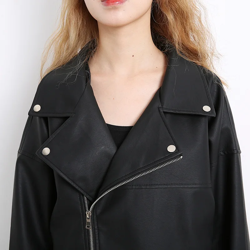 

2020 Korean Version Of The Autumn And Winter New Belt Long Sleeved Leather Jacket Loose Large Size Versatile Motorcycle CoatC562