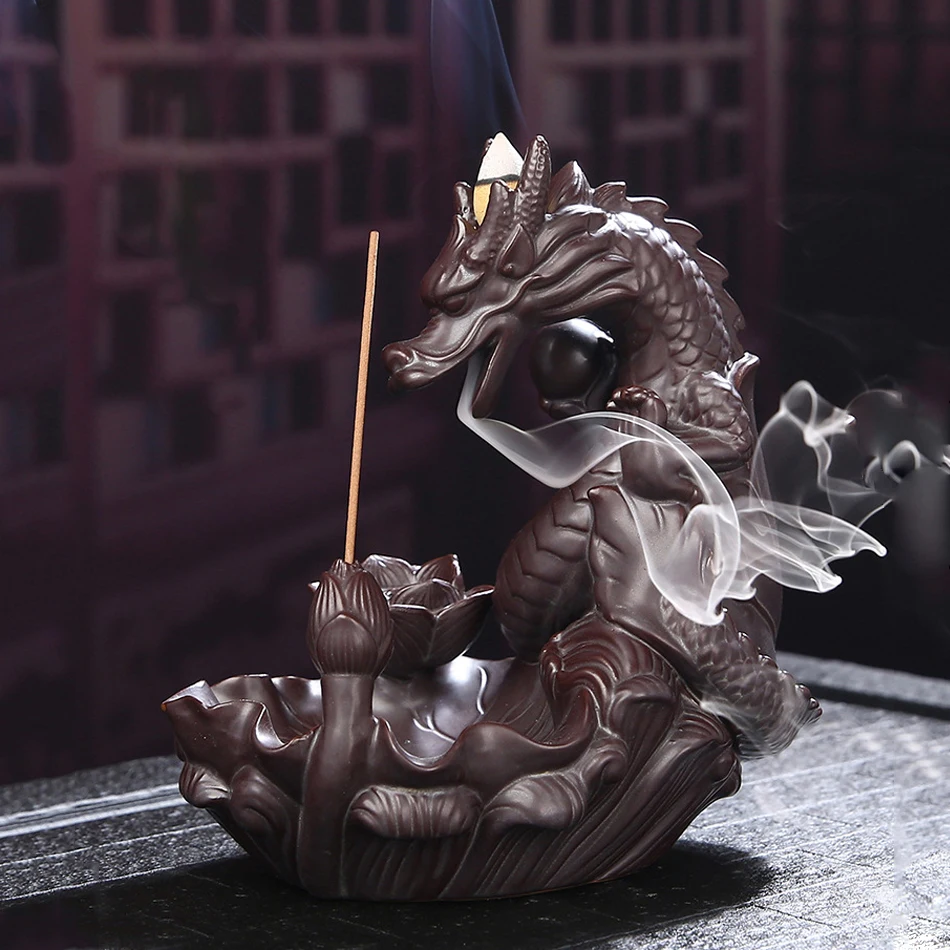 

Ceramic Backflow Incense Burner Dragon Ceramic Smoke Waterfall Western Pterosaur Backflow Incense Holder Censer With Home Decor