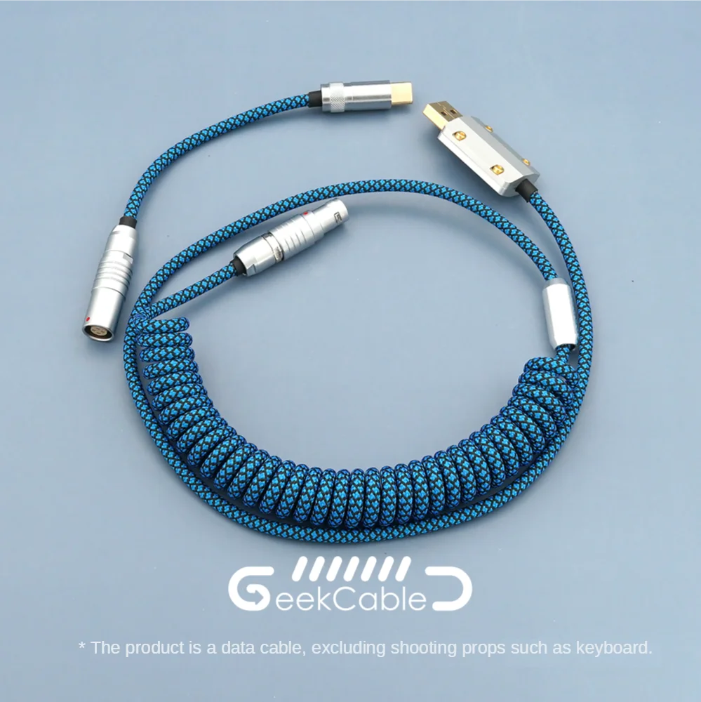 GeekCable Handmade Mechanical Keyboard Spiral Data Cable Type C Pattern Woven Matrix Diamond Blue Type-C Mini-USB Micro PH-XH-EH