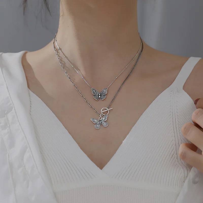 Серебряное ожерелье с бабочкой из стерлингового серебра 925 пробы винтажное в