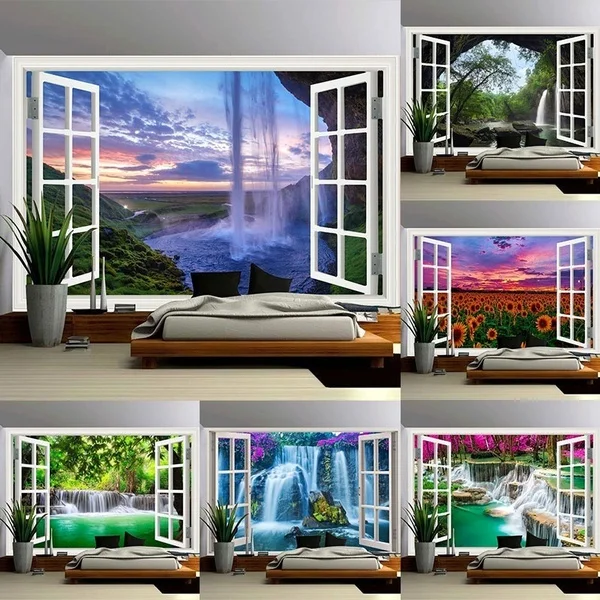 

Window Ocean Mountain Tapestry Waterfall Tapestry Forest Tree Tapestry Nature Tapestry Landscape Tapestry Wall Art Home Decor