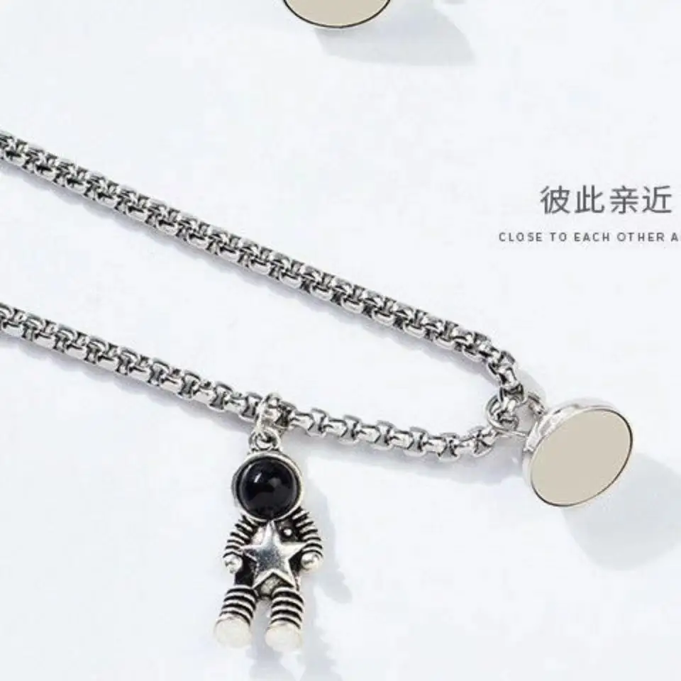 2 комплекта/набора дружбы ожерелья-подвески "Космонавт" для женщин и мужчин, серебряного цвета, с магнитной замком цепочкой, ювелирные изделия, подарки сёстрам.