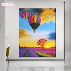 Алмазная живопись 5D сделай сам, квадратныйкруглый Алмазный пейзаж, живопись, воздушный шар, закат, красивый пейзаж, картина, крест