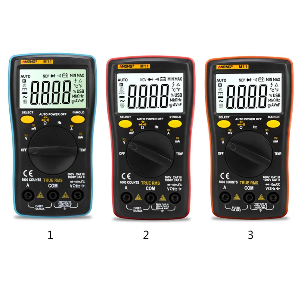 

ANENG AN8002 Digital Multimeter 6000 Counts Backlight AC/DC Ammeter Voltmeter Ohm Alligator Clip Jumper Wire Test Lead