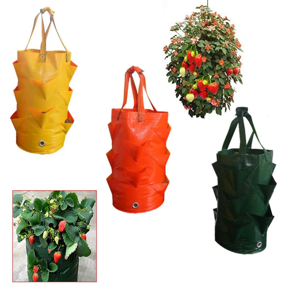 

3 Gal Strawberry Grow Pot Bags Plants Flower Tomato Growing Garden Wall Hanging Vegetable Root Planting Reusable