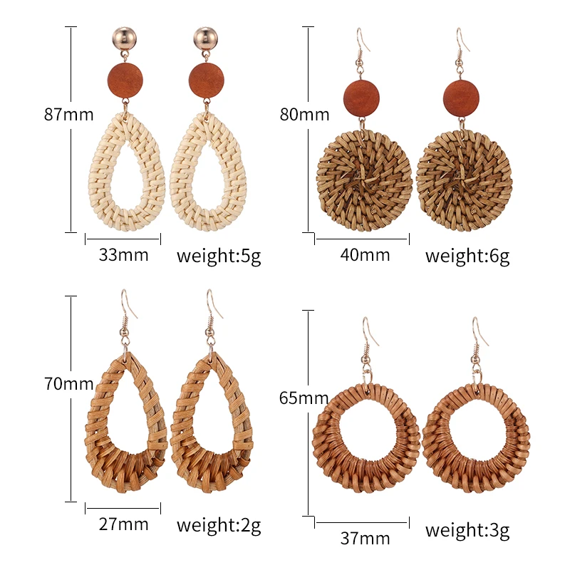 Богемная ручная работа геометрическое ротанговое плетение висячие серьги для