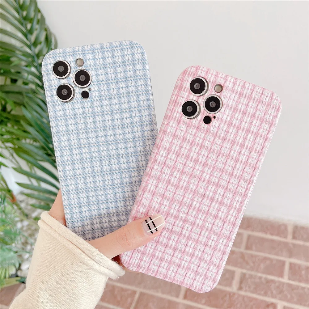 

Fashion Winter Warm Plaid Cloth Phone Case for iPhone 13 12 11 Pro Max XR XS X SE 2020 7 8 Plus Shell Simple Plush Fabric Cover
