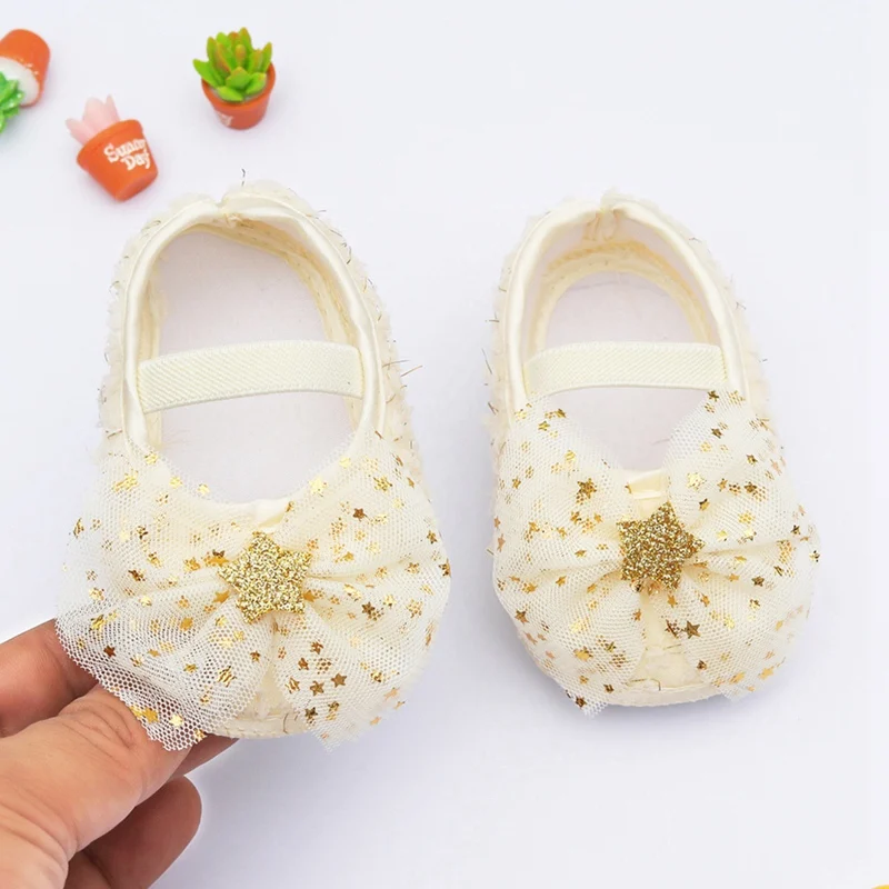 

Baby Girl Sweet Princess Shoes Star Net Yarn Bowknot Crib Shoes Newborn Soft Sole Toddler Shoes 0-18M