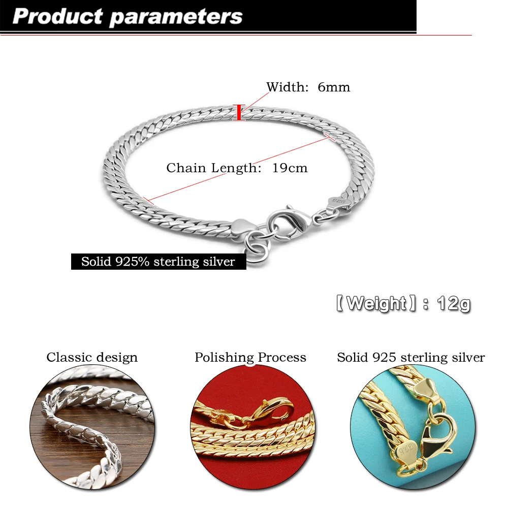 Модные мужские серебряные ювелирные изделия 925 стерлингового серебра браслет