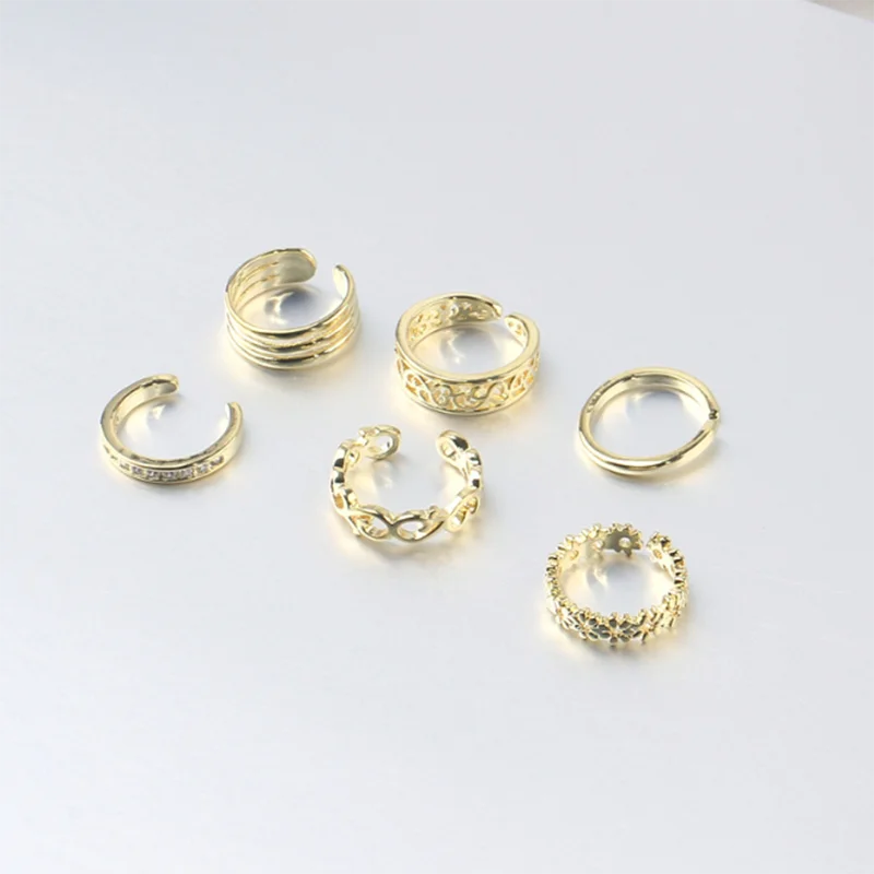 6 шт./компл. набор простых открытых колец золотого цвета в гавайском стиле |