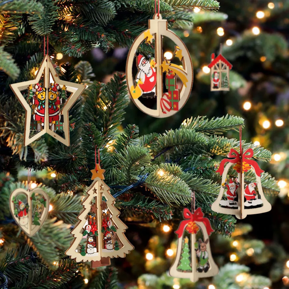 Рождественский колокольчик деревянные украшения Рождественская елка подвесные
