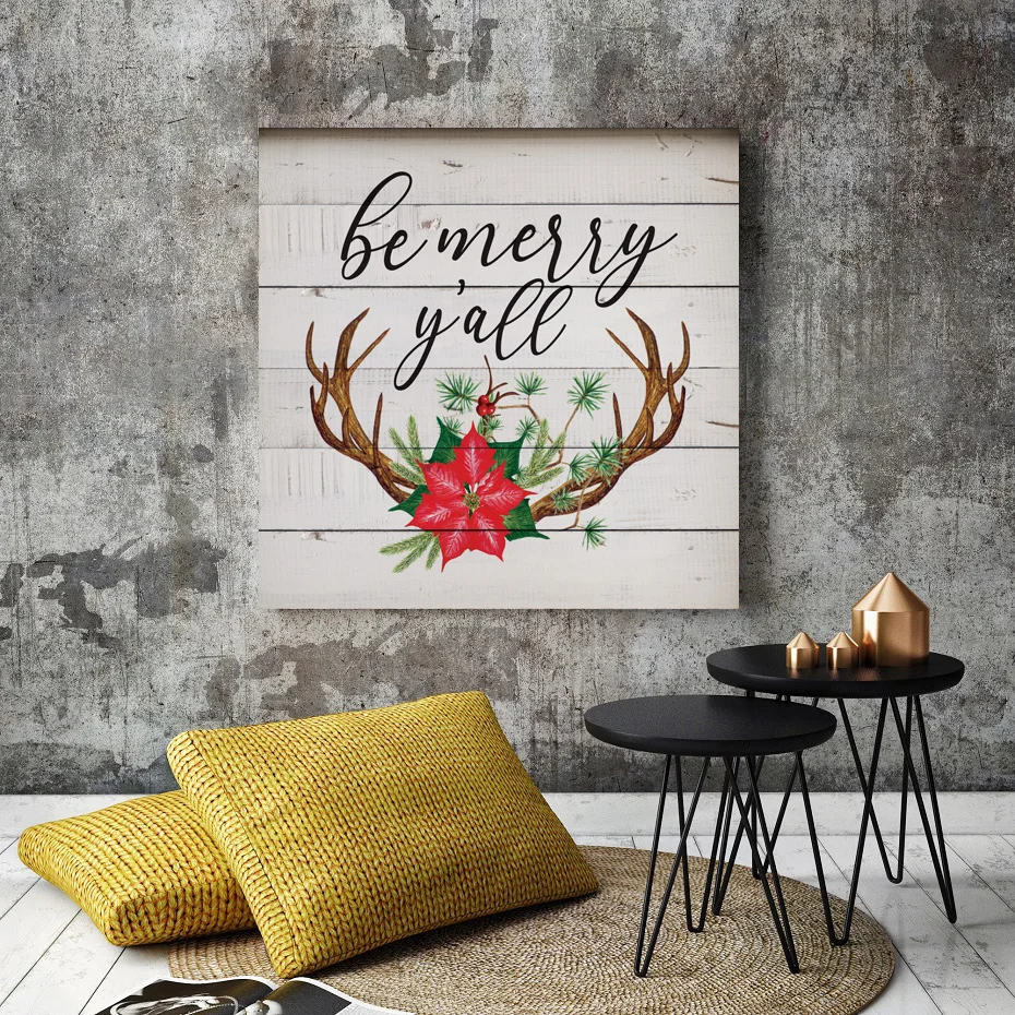 В рамке Be Merry Yall Рождественский Декор плакаты холст картины стены искусства