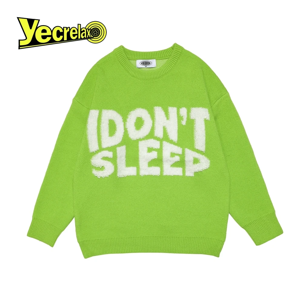 

Hip Hop Streetwear Men's Sweater Letters Graphic Print Knitted Sweater College Style Men Sweater Harajuku Cotton Male Pullover