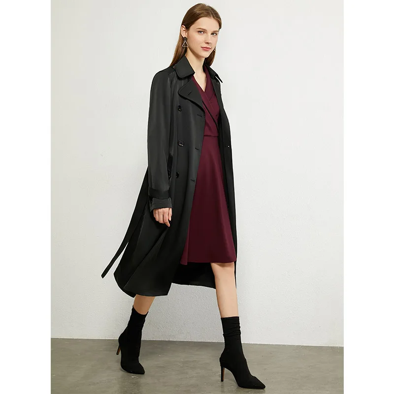 

AMII Minimalism Autumn Fashion Women Windbreaker Simple Solid Lapel Double breasted Belt Women Overcoat Female Coat 12040419