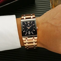 wwoor fashion rectangle watches mens luxury rose gold wrist watch male sports waterproof stainless steel date clock reloj hombre