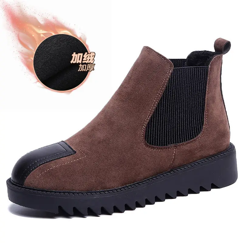 Осенние женские ботильоны слипоны на застежке-липучке женская прошитая обувь